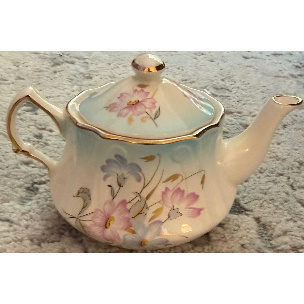 Royal Worcester Palissy Petite Collection Floral Porcelain Teapot Gold Trim